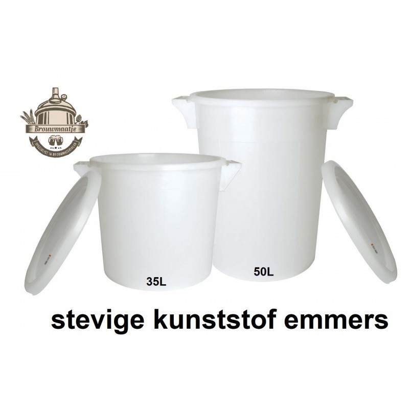 emmer 50 l wit plastic +deksel +handvatten